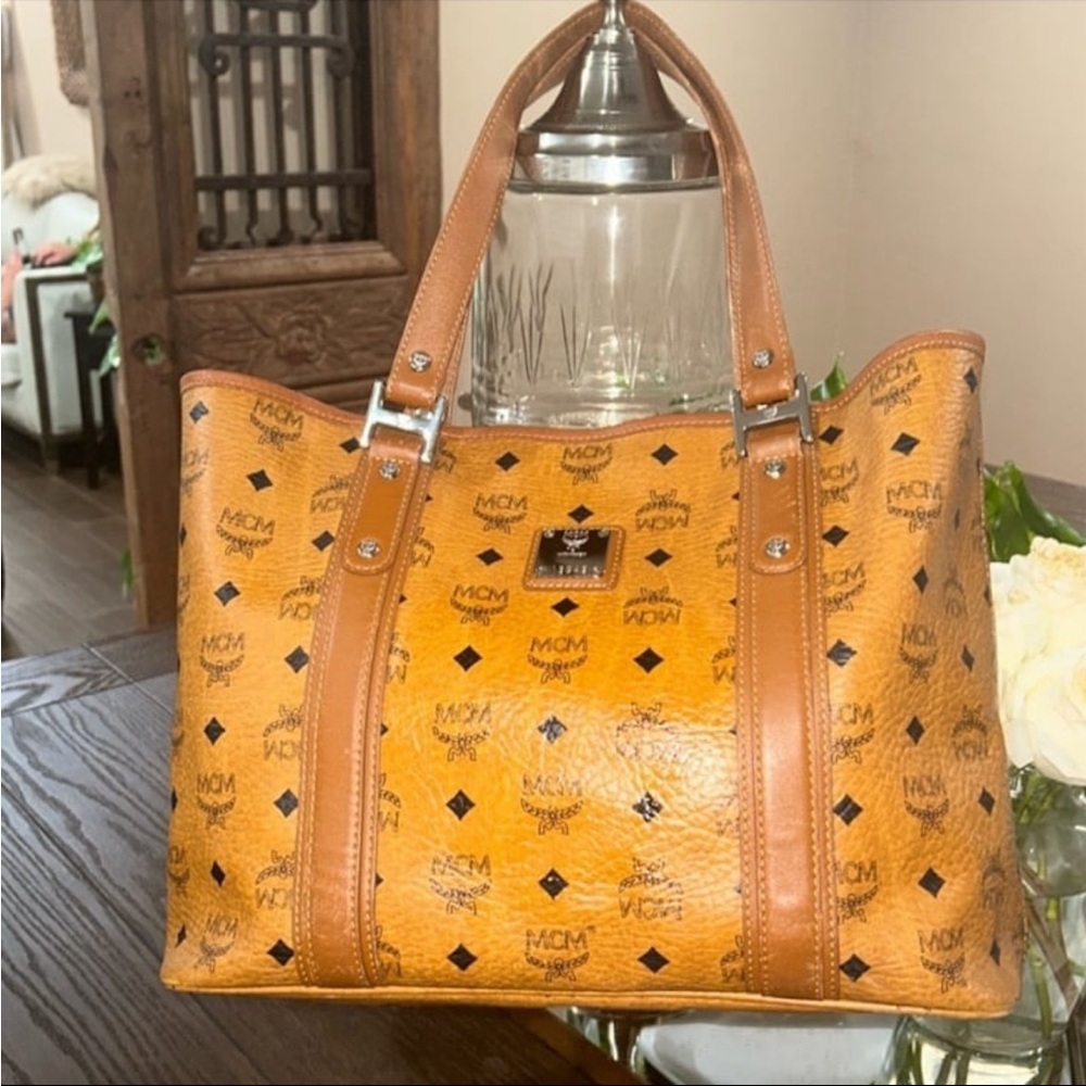 MCM Vintage Visetos Cognac Tote/Shoulder Monogram Bag